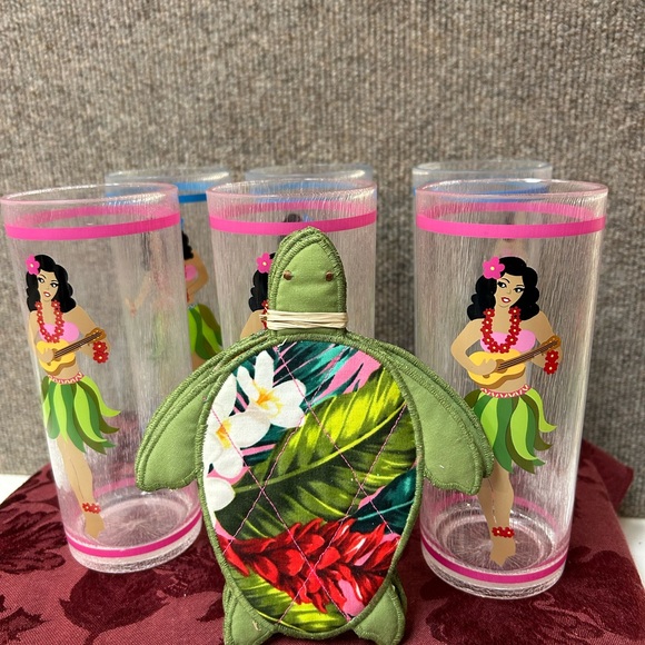 Hula Girls Glasses Set Of‎ 6  16oz Poolside Cocktails Beverage Cups Fun Plastic - Picture 1 of 10